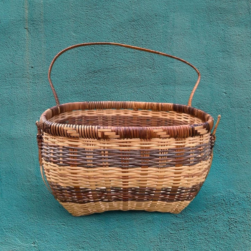 Handwoven Multicolored Basket with Handle